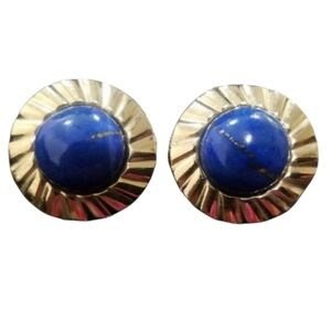 Peter Brams SIGNED earrings 14K gold Lapis Lazuli post vintage classic 1980s